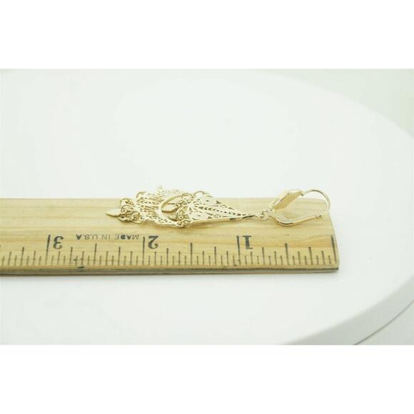 Estate 14k Yellow Gold Diamond Dangle Drop Earrings Gemstone - Picture 3 of 6